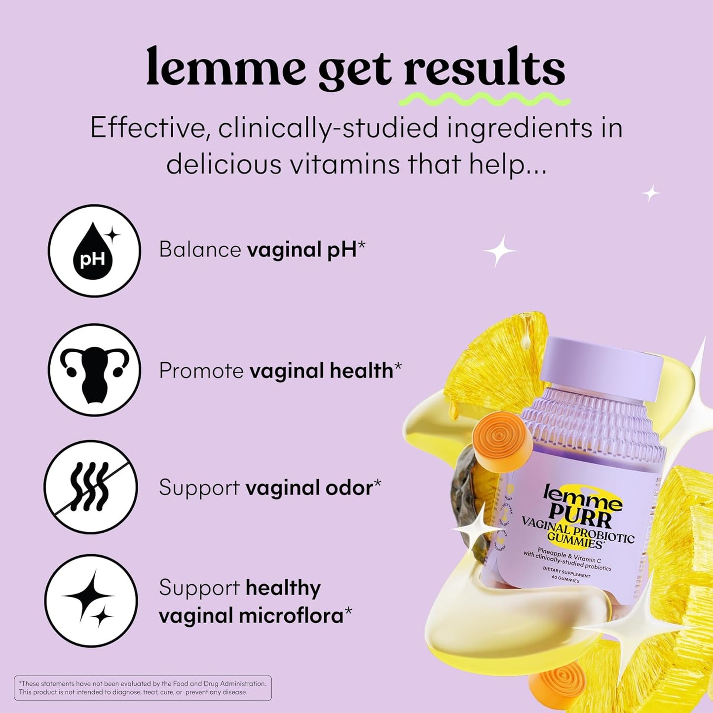 Purr Women's Vaginal Probiotic Gummies - pH Balance, Odor Control, Yeast Support & Flora Maintenance with Vitamin C for Immune Health - Pineapple Flavor (60 Count)