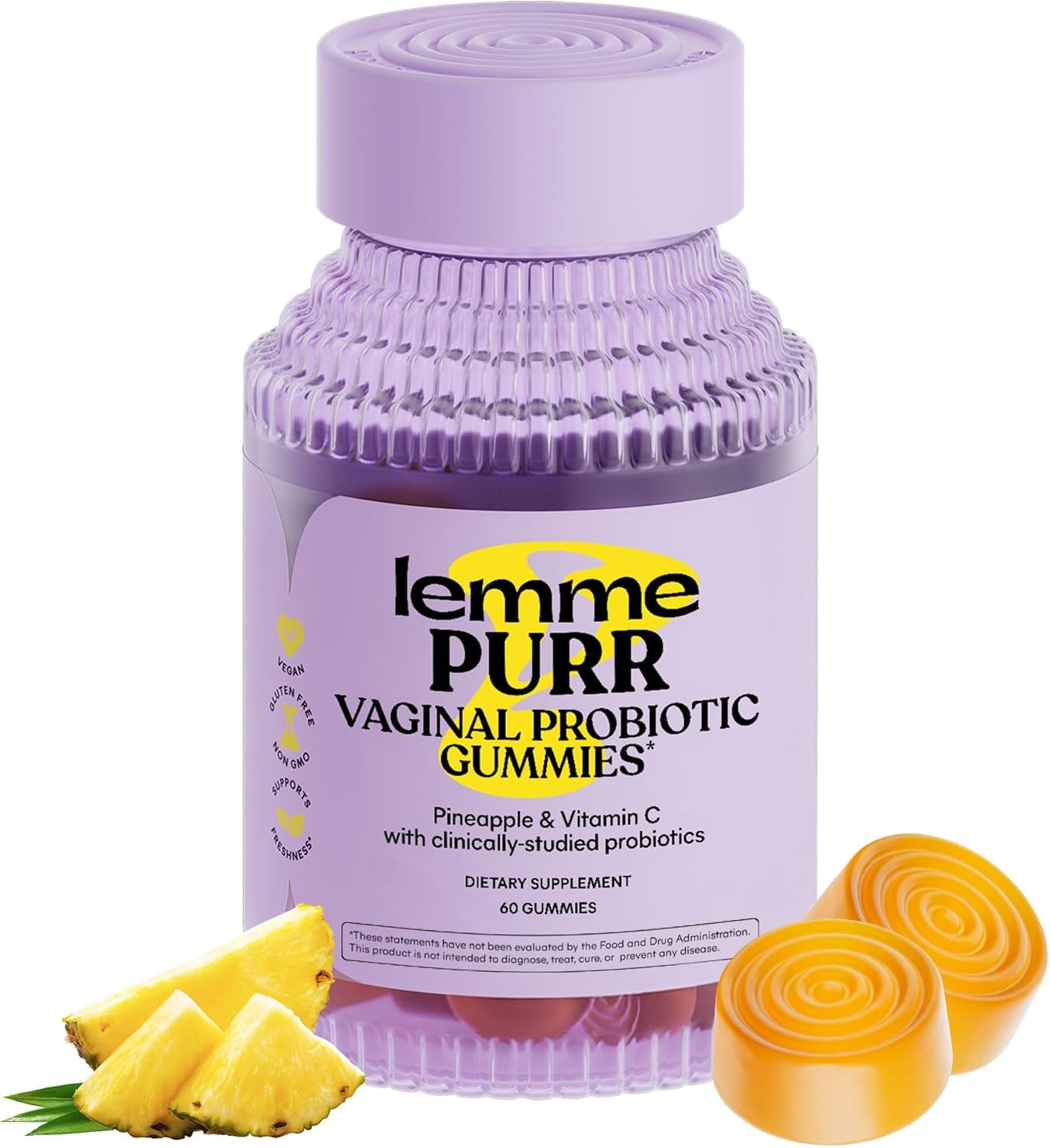 Purr Women's Vaginal Probiotic Gummies - pH Balance, Odor Control, Yeast Support & Flora Maintenance with Vitamin C for Immune Health - Pineapple Flavor (60 Count)
