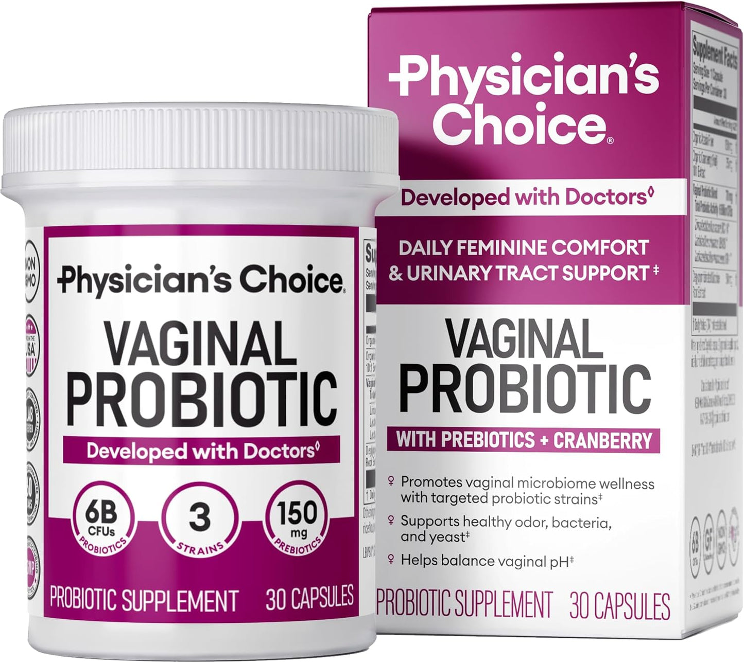 Vaginal Probiotics for Women - Ph Balance, Odor Control, Yeast Balance, Vaginal Flora & Feminine Health - 6B CFU with Organic Prebiotics and Cranberry Extract - 30 CT