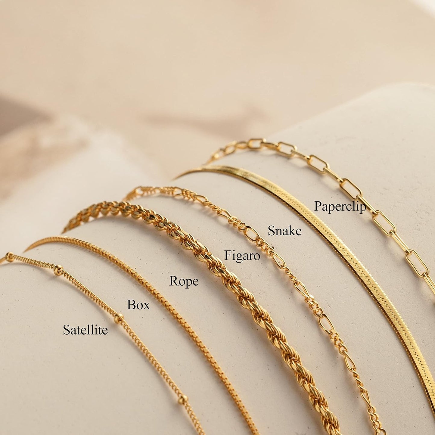 14K Gold Waterproof Bracelets for Women - Trendy Thin Dainty Stackable Cuban Link and Paperclip Chain Jewelry Set - Fashion Accessories Gift Pack