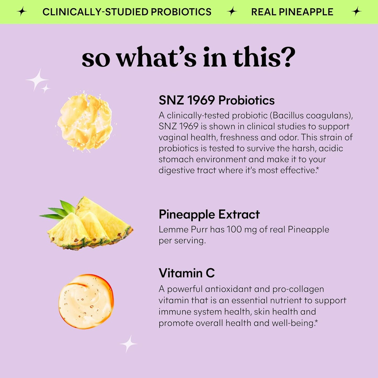 Purr Women's Vaginal Probiotic Gummies - pH Balance, Odor Control, Yeast Support & Flora Maintenance with Vitamin C for Immune Health - Pineapple Flavor (60 Count)