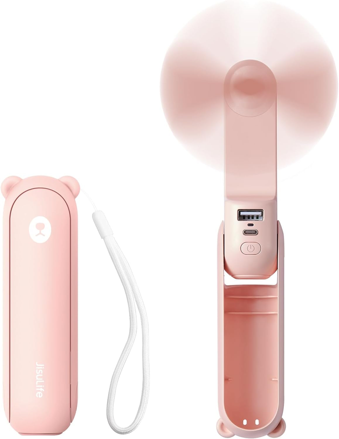 Handheld Mini Fan, 3 in 1 USB Rechargeable Portable Fan [12-19 Working Hours] with Power Bank, Flashlight, Pocket Design for Travel/Summer/Concerts/Lash, Gifts for Women (Pink)