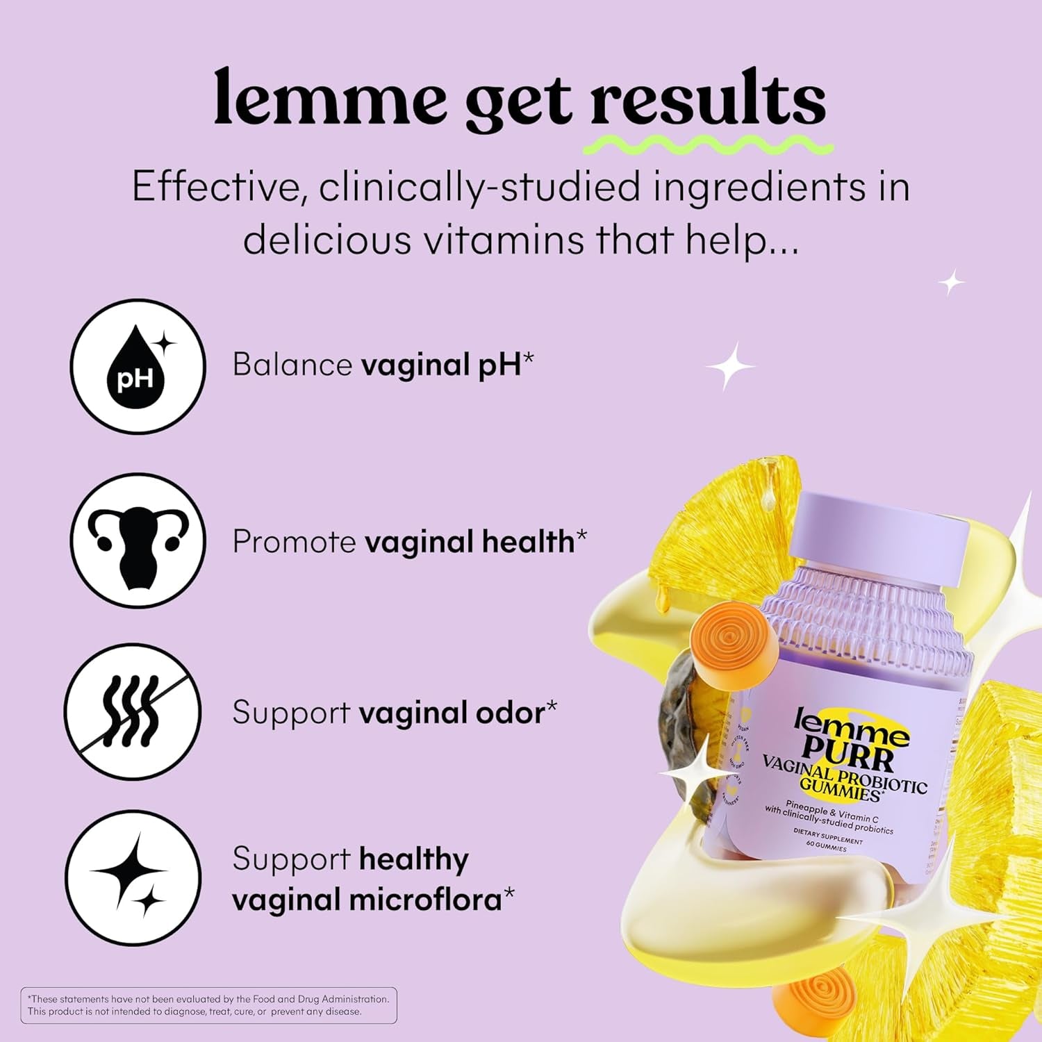 Purr Women's Vaginal Probiotic Gummies - pH Balance, Odor Control, Yeast Support & Flora Maintenance with Vitamin C for Immune Health - Pineapple Flavor (60 Count)