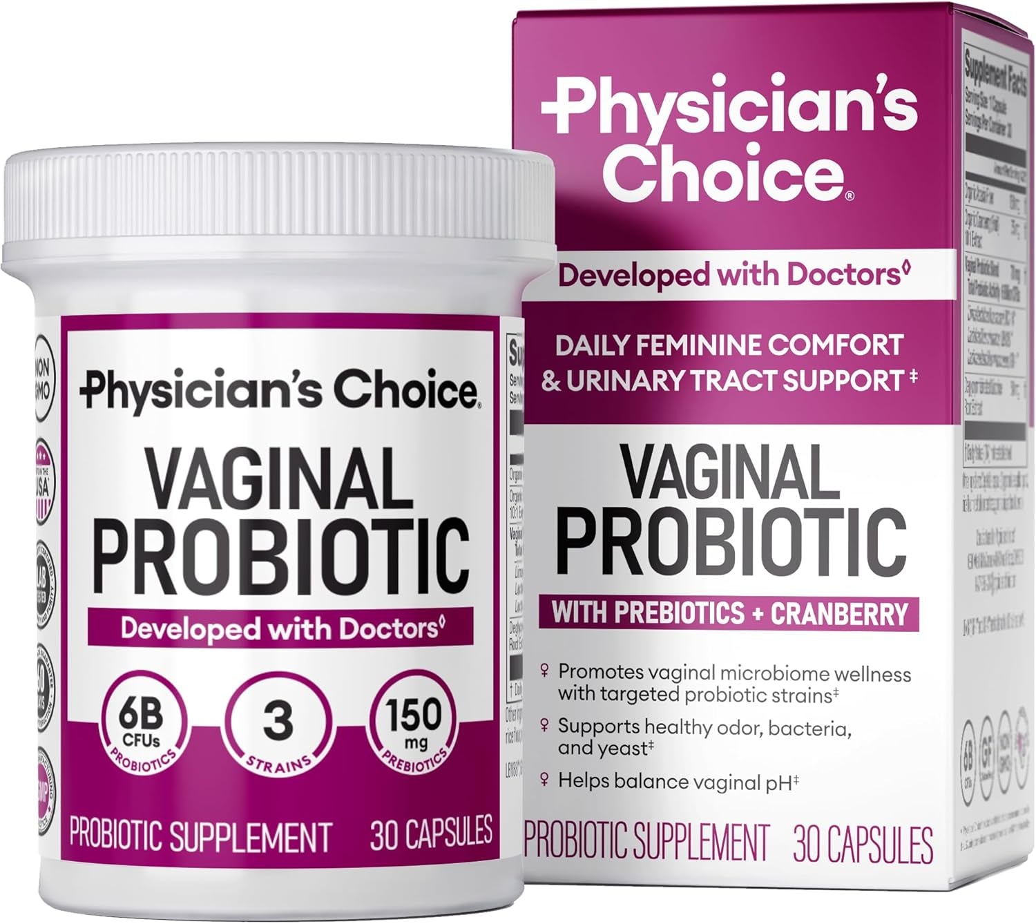 Vaginal Probiotics for Women - Ph Balance, Odor Control, Yeast Balance, Vaginal Flora & Feminine Health - 6B CFU with Organic Prebiotics and Cranberry Extract - 30 CT